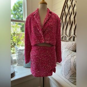 Nasty Gal 6/8 Pink Sequin Skirt Jacket Set